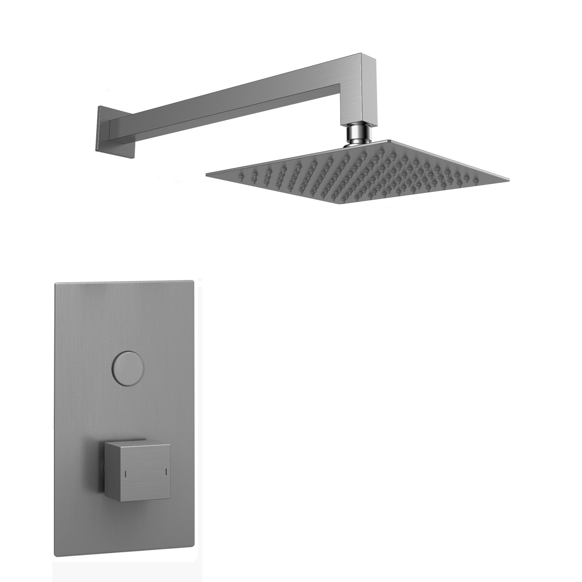 Spello Square Thermostatic Concealed Shower Set with Wall Mounted Shower Head - Gunmetal Grey